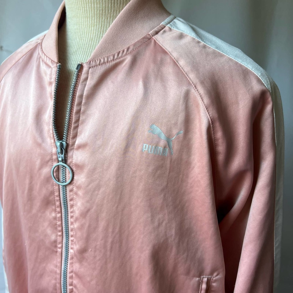 PUMA Pink and White Satin Bomber Jacket Size Small - Picture 6 of 11